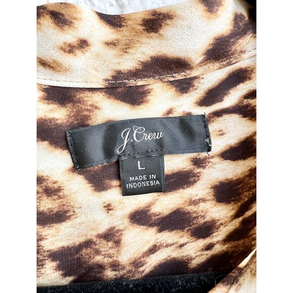 J.Crew Long Sleeve Leopard Print Tie Neck Button Up Shirt Brown Women's Large - Picture 5 of 7